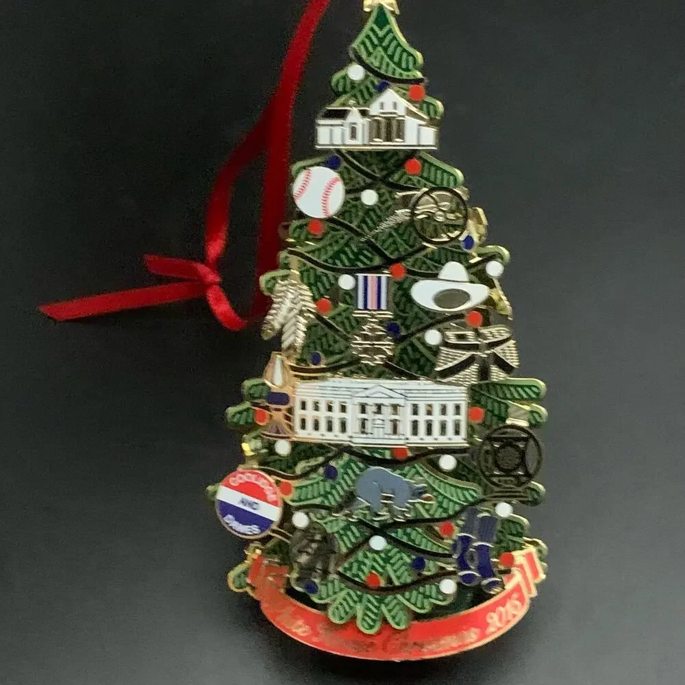 Light Up Calvin Coolidge President Brass Christmas Tree Ornament